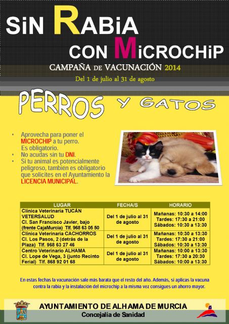 Hasta el 31 de agosto está en marcha la campaña para vacunar a perros y gatos contra la rabia