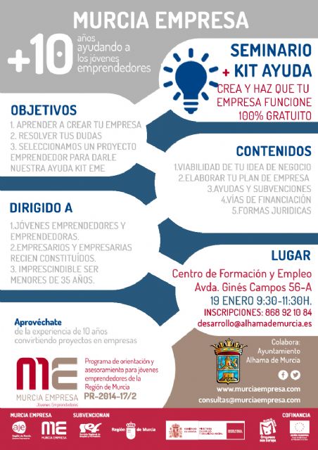 Cómo crear y hacer que tu empresa funcione + kit ayuda me + tutorías. Alhama 19 enero