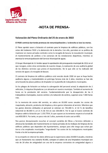 'El PSOE continúa barriendo promesas de remunicipalización y  la derecha se lava las manos'