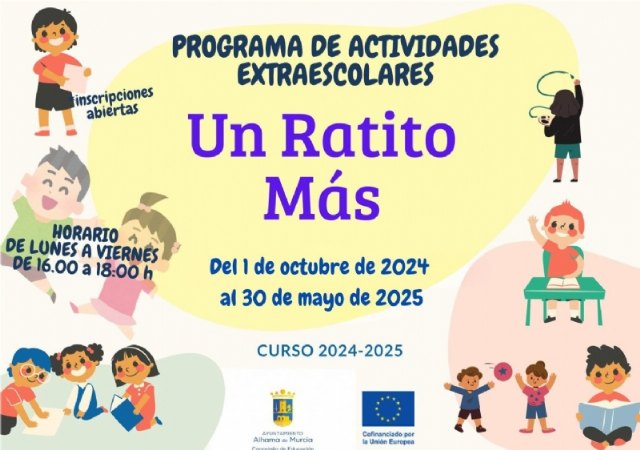 Abierto el plazo de inscripción para el programa de actividades extraescolares ´Un ratito más´