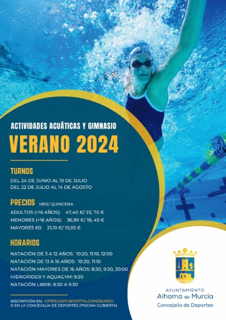 Actividades acuáticas y gimnasio verano 2024 con novedades en baño libre y gimnasio