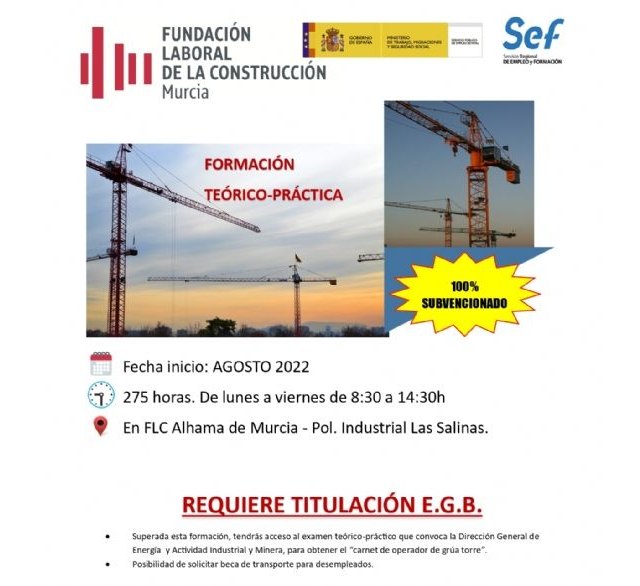 Curso de operador de grúa torre de la Fundación Laboral de la Construcción