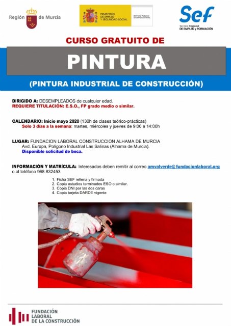 Curso gratuito de pintura industrial en la Fundación Laboral de la Construcción