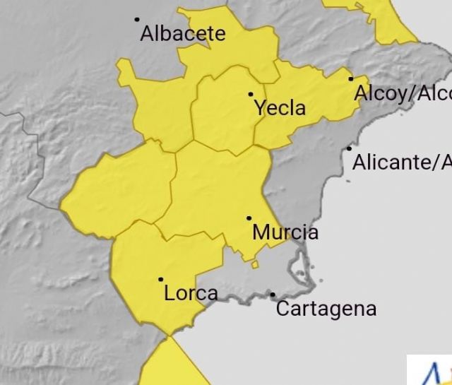 Alerta amarilla por lluvias en Alhama de Murcia hasta las 16:00 h