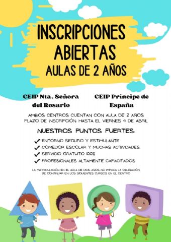 Última semana para matricular a niños de dos años en las aulas de los Centros Educativos