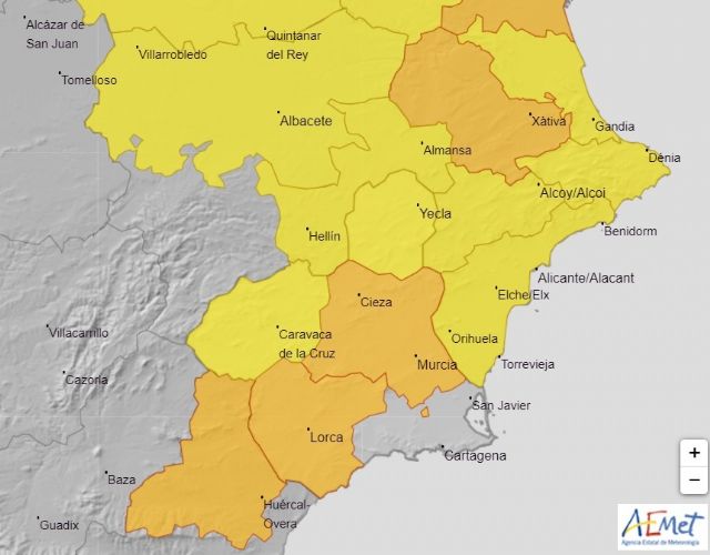 Alerta naranja por lluvias en Alhama de Murcia hasta las 22:00h