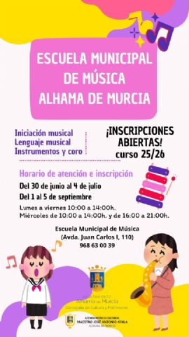 Abierto el plazo de inscripción en la Escuela Municipal de Música para el curso 2025-2026