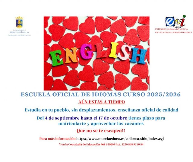 La Escuela Oficial de Idiomas mantiene abierta la matrícula en Alhama de Murcia hasta el 17 de octubre
