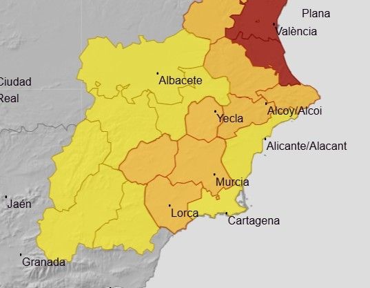 AEMET activa alerta naranja por lluvias en la Región de Murcia desde las 12:00 horas