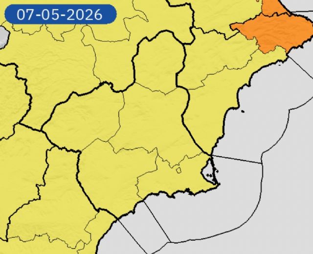 AEMET activa el aviso amarillo por lluvias y tormentas este jueves en la Región de Murcia