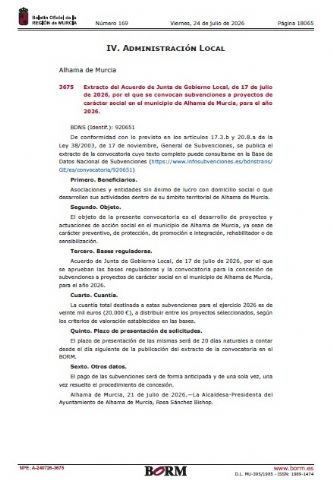 Alhama destina 20.000 euros a impulsar proyectos sociales del tercer sector