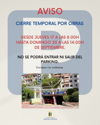 El parking municipal permanecerá cerrado temporalmente por obras del 17 al 20 de septiembre