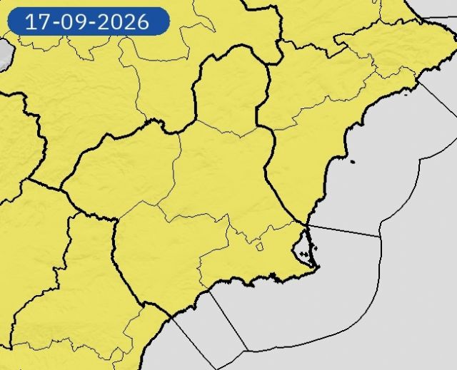 Aviso amarillo por lluvias y tormentas este jueves en Alhama de Murcia