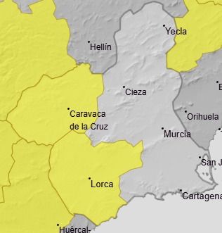 Aviso amarillo por lluvias y tormentas este viernes en Alhama