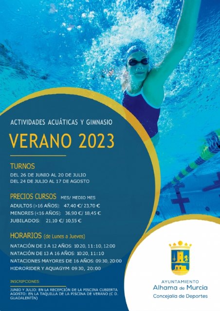 Actividades acuáticas y gimnasio. Verano 2023