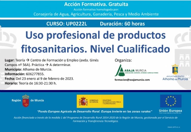 Últimas plazas para el curso 'Uso profesional de productos fitosanitarios'. Nivel Cualificado