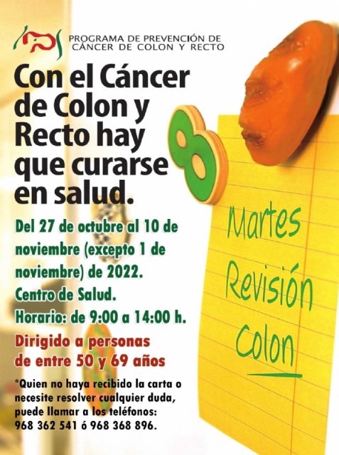 Programa de Prevención de Cáncer de Colon y Recto: del 27 de octubre al 10 de noviembre de 2022