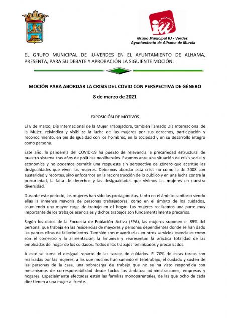 Moción para abordar la crisis del Covid con perspectiva de género