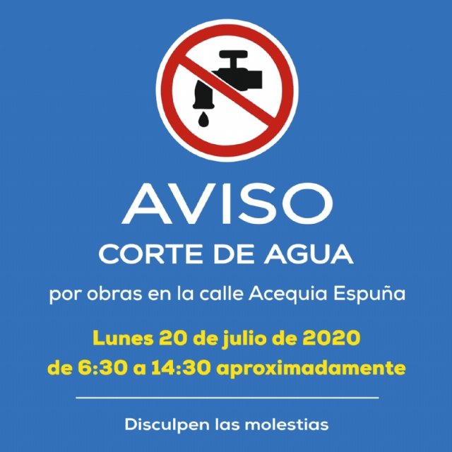 AVISO: corte de agua potable el lunes 20 de julio en varias zonas del municipio de Alhama