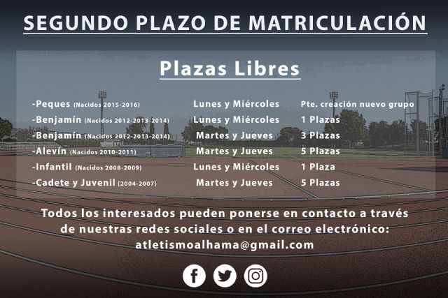 El Club Atletismo Alhama abre el segundo plazo de matriculación