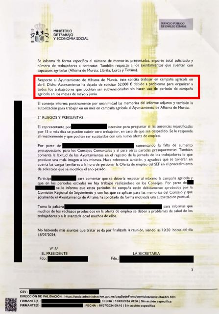 El PSOE denuncia que la alcaldesa de Alhama devuelve otra subvención de 52.000 euros