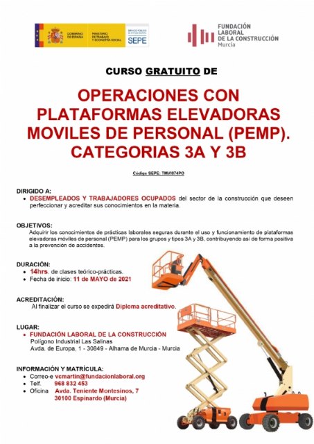 Curso gratuito de operaciones con plataformas elevadores móviles de personal (MEMP)