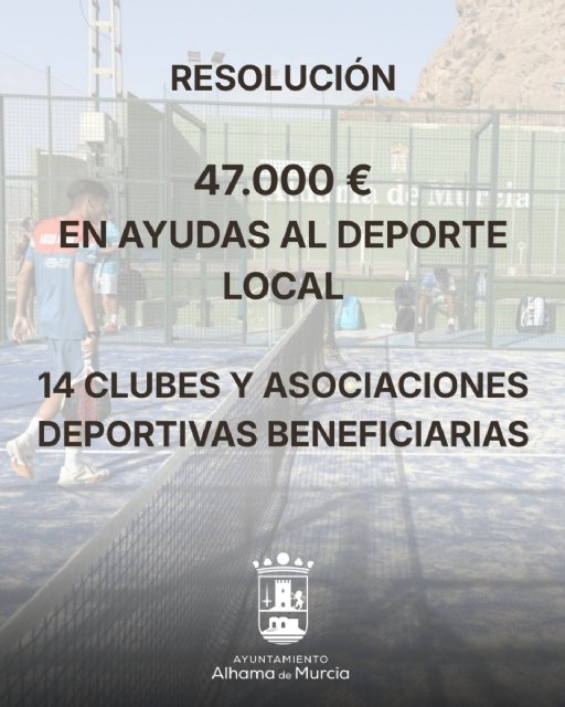El Ayuntamiento concede 47.000 euros en ayudas a 14 clubes deportivos de Alhama