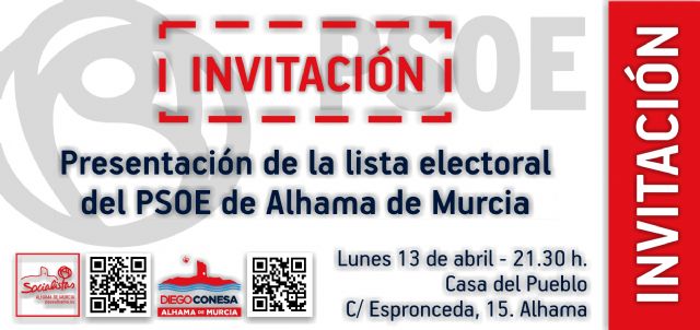 El PSOE de Alhama presenta su lista electoral completa hoy lunes 13 de abril