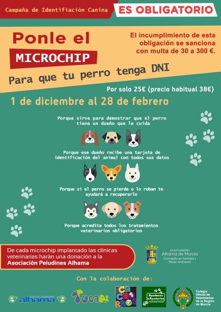 Ponle el microchip a tu perro, es obligatorio. Campaña de 1 de diciembre al 28 de febrero