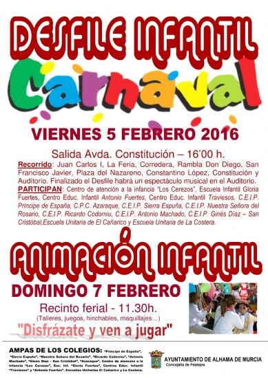 Mañana viernes tendrá lugar el carnaval infantil por las calles de Alhama.