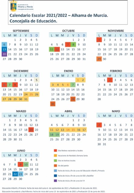 Calendario escolar Alhama 2021-2022