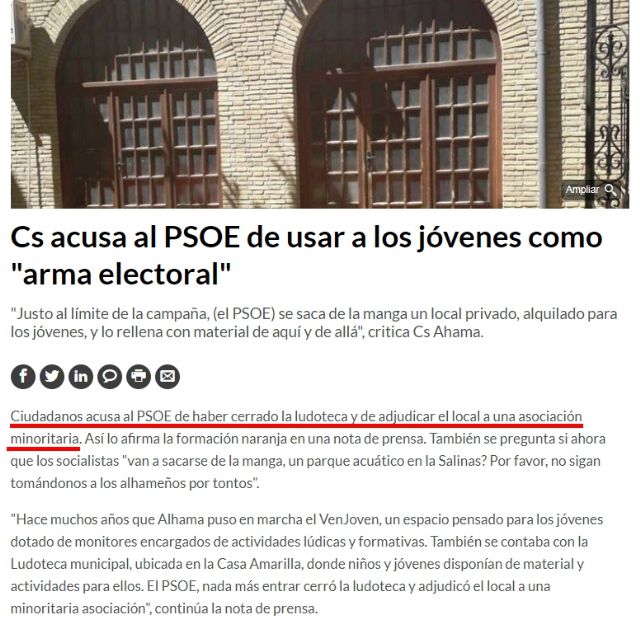 PSOE : C's miente sobre la Ludoteca y los jóvenes de Alhama