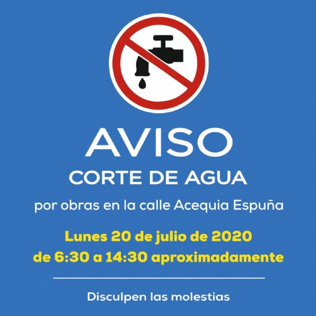 AVISO: corte de agua potable el lunes 20 de julio en varias zonas del municipio de Alhama