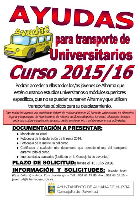 Convocatoria ayuda transporte universitario 2015/1016