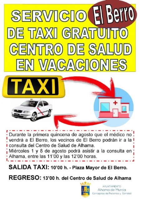 El Berro contará con un servicio de taxi gratuito al centro de salud en vacaciones
